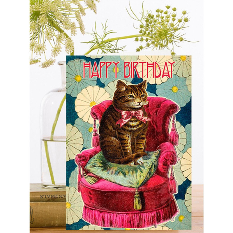 Carte d'anniversaire chat confort